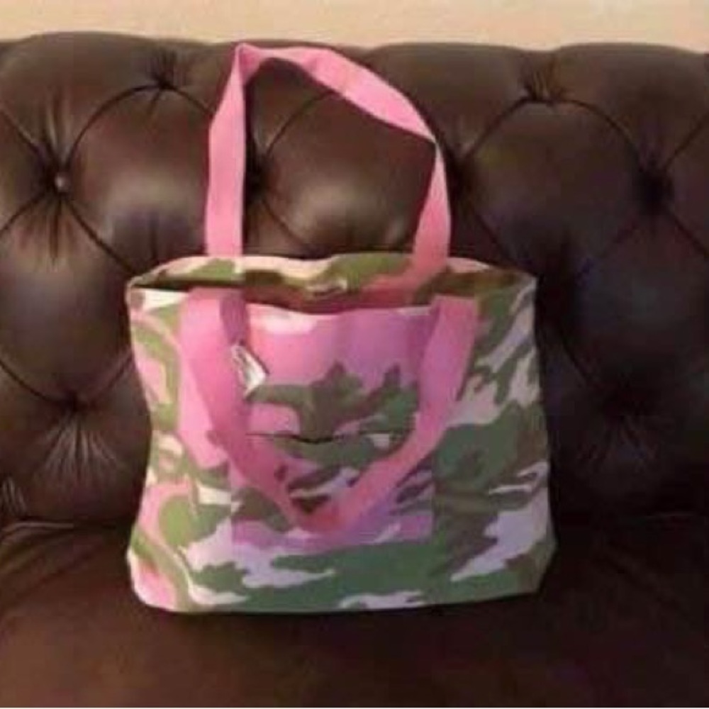NWT. Neiman Marcus Pink camouflage canvas tote